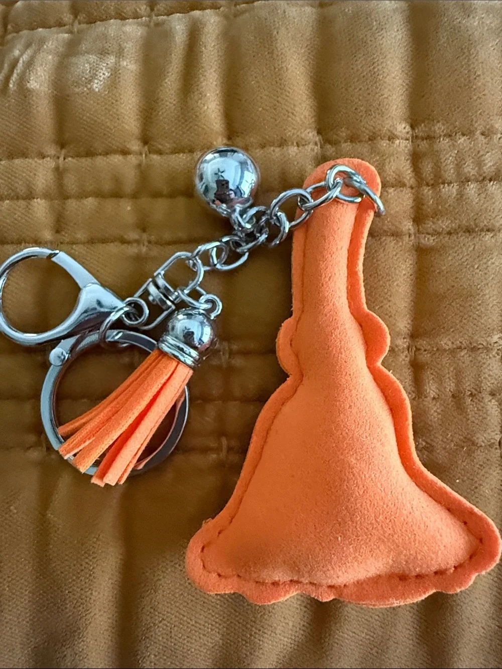 Halloween Broom Orange Crystal Keychain with Tassel NWT